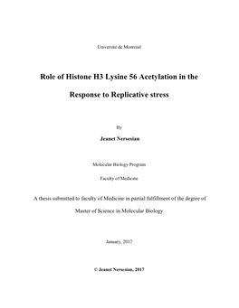 Role of Histone H3 Lysine 56 Acetylation in the Response To