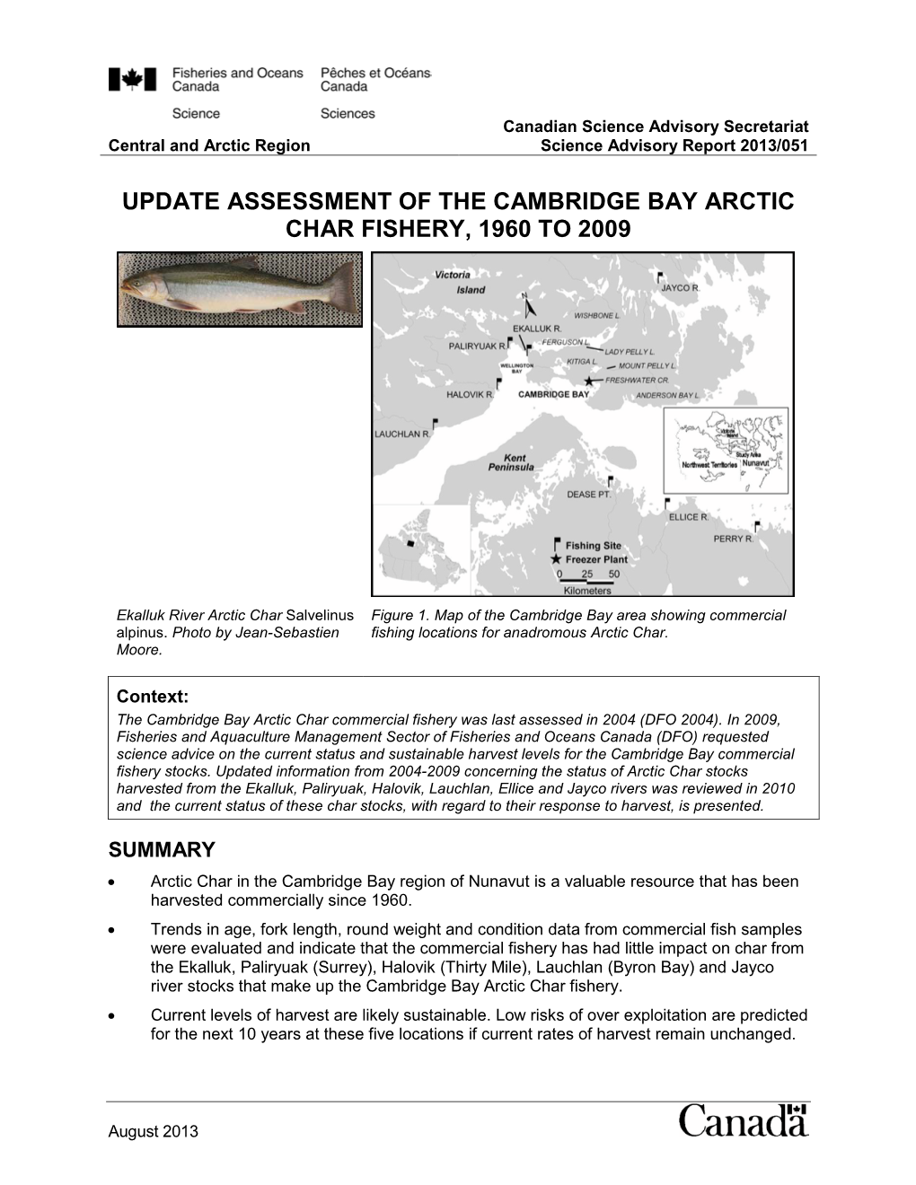 Update Assessment of the Cambridge Bay Arctic Char Fishery, 1960 to 2009