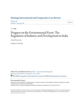 Progress on the Environmental Front: the Regulation of Industry and Development in India Armin Rosencranz