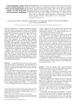 Lateralizing Value of Peri-Ictal Headache: a Study of 100 Patients with Partial Epilepsy A