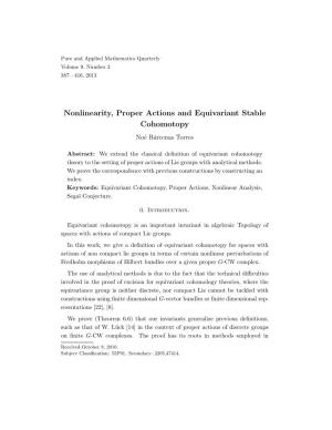 Nonlinearity, Proper Actions and Equivariant Stable Cohomotopy No´Eb´Arcenastorres