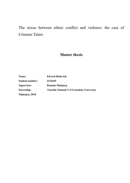The Nexus Between Ethnic Conflict and Violence: the Case of Crimean Tatars Master Thesis
