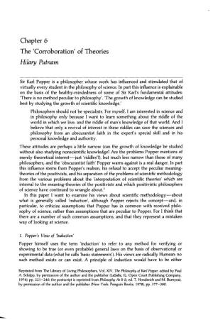 Chapter 6 the 'Corroboration' of Theories Hilary Putnam