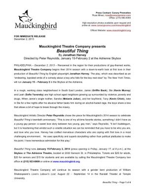 Mauckingbird Theatre Company Presents BEAUTIFUL THING Jan