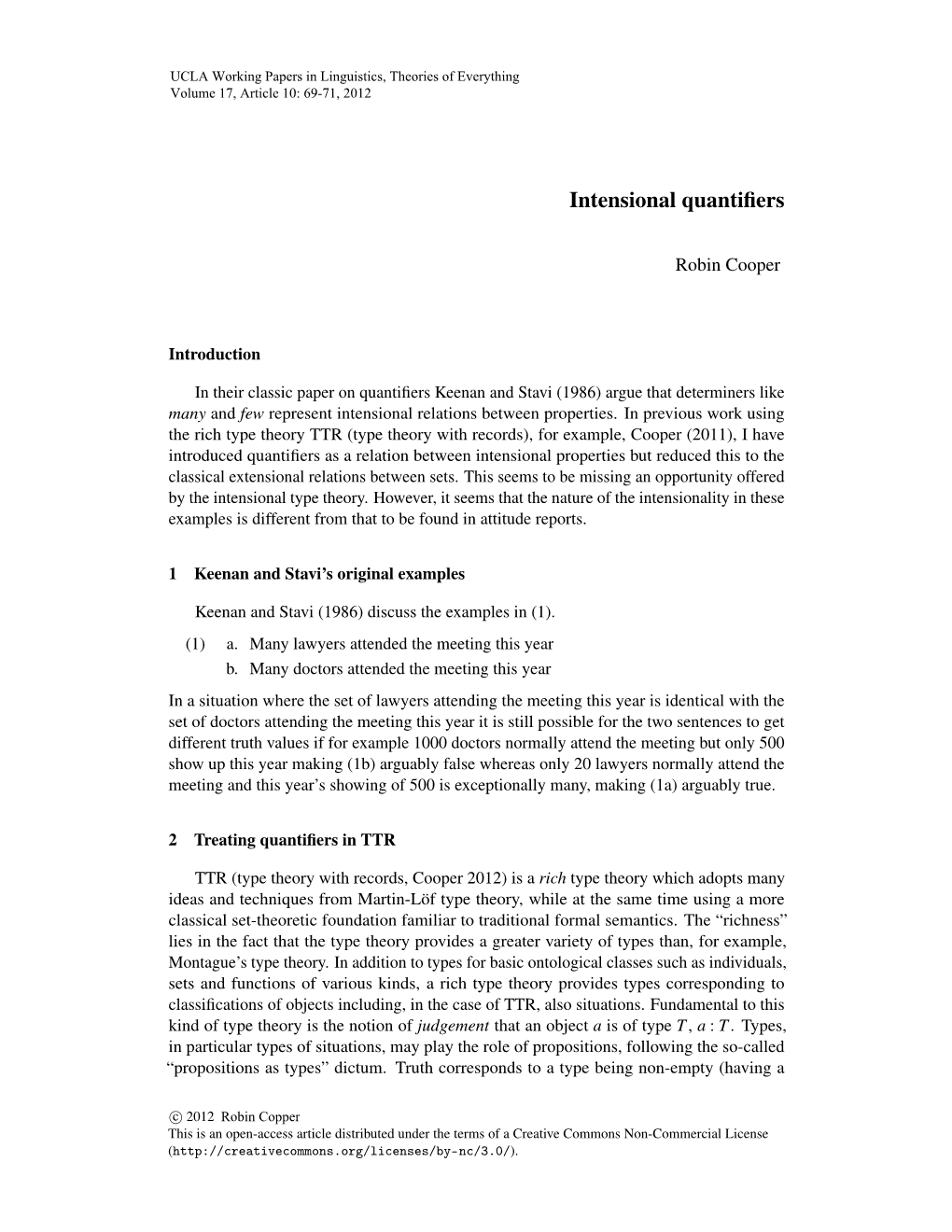 Intensional Quantifiers 71