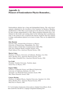 Appendix A: Pioneers of Semiconductor Physics Remember