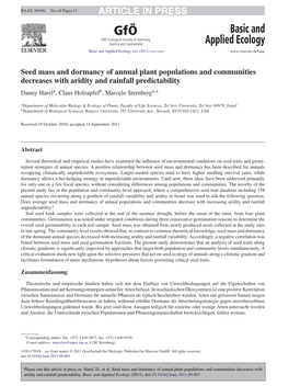 Seed Mass and Dormancy of Annual Plant Populations and Communities