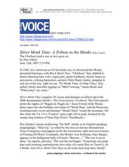 Silver Monk Time: a Tribute to the Monks (Play Loud!) the Uberbeat (And a War Or Two) Goes on by Don Allred June 12Th, 2007 2:19 PM