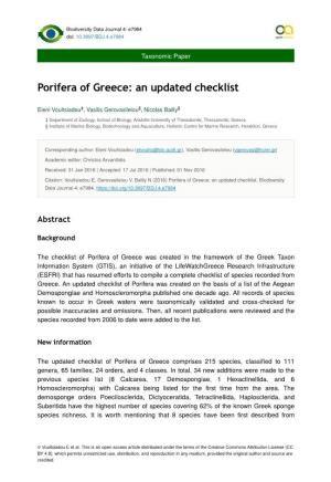 Porifera of Greece: an Updated Checklist
