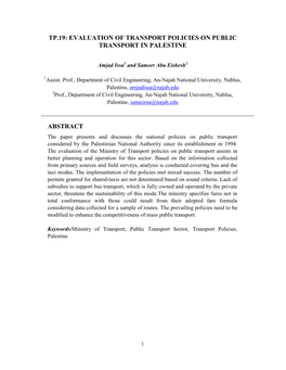 Tp.19: Evaluation of Transport Policies on Public Transport in Palestine