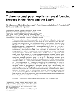 Y Chromosomal Polymorphisms Reveal Founding Lineages in the Finns and the Saami
