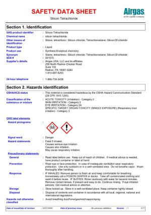 SAFETY DATA SHEET Silicon Tetrachloride