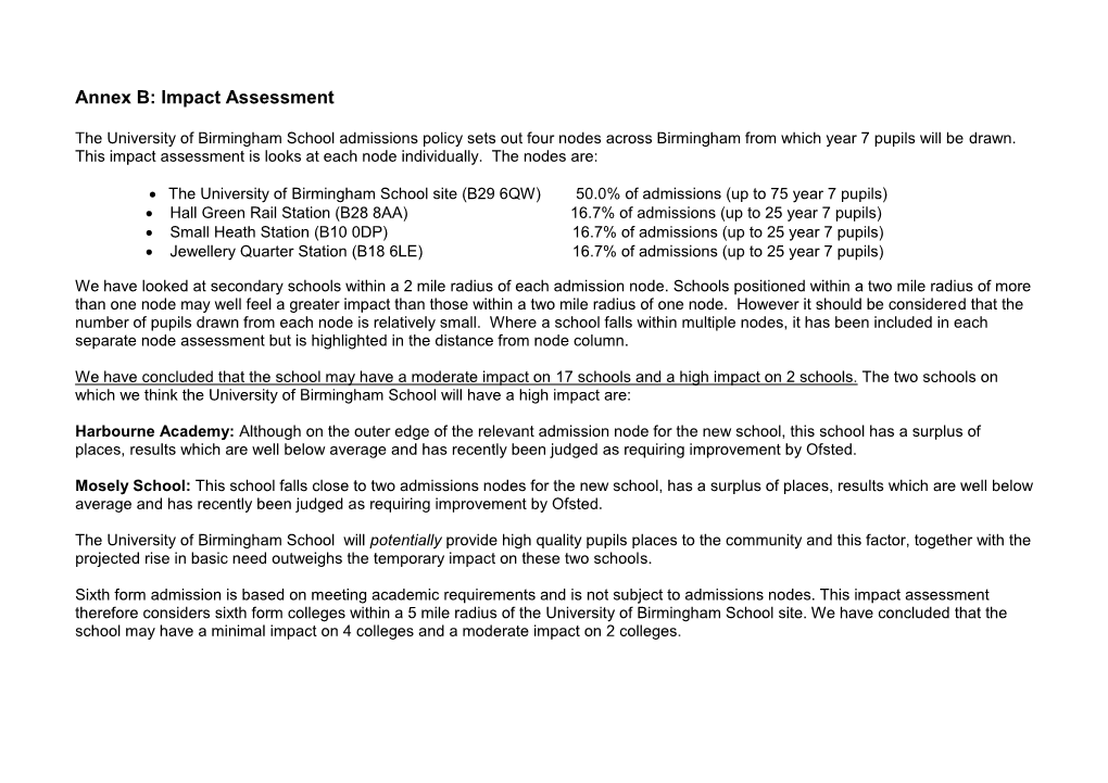 University of Birmingham School Impact Assessment