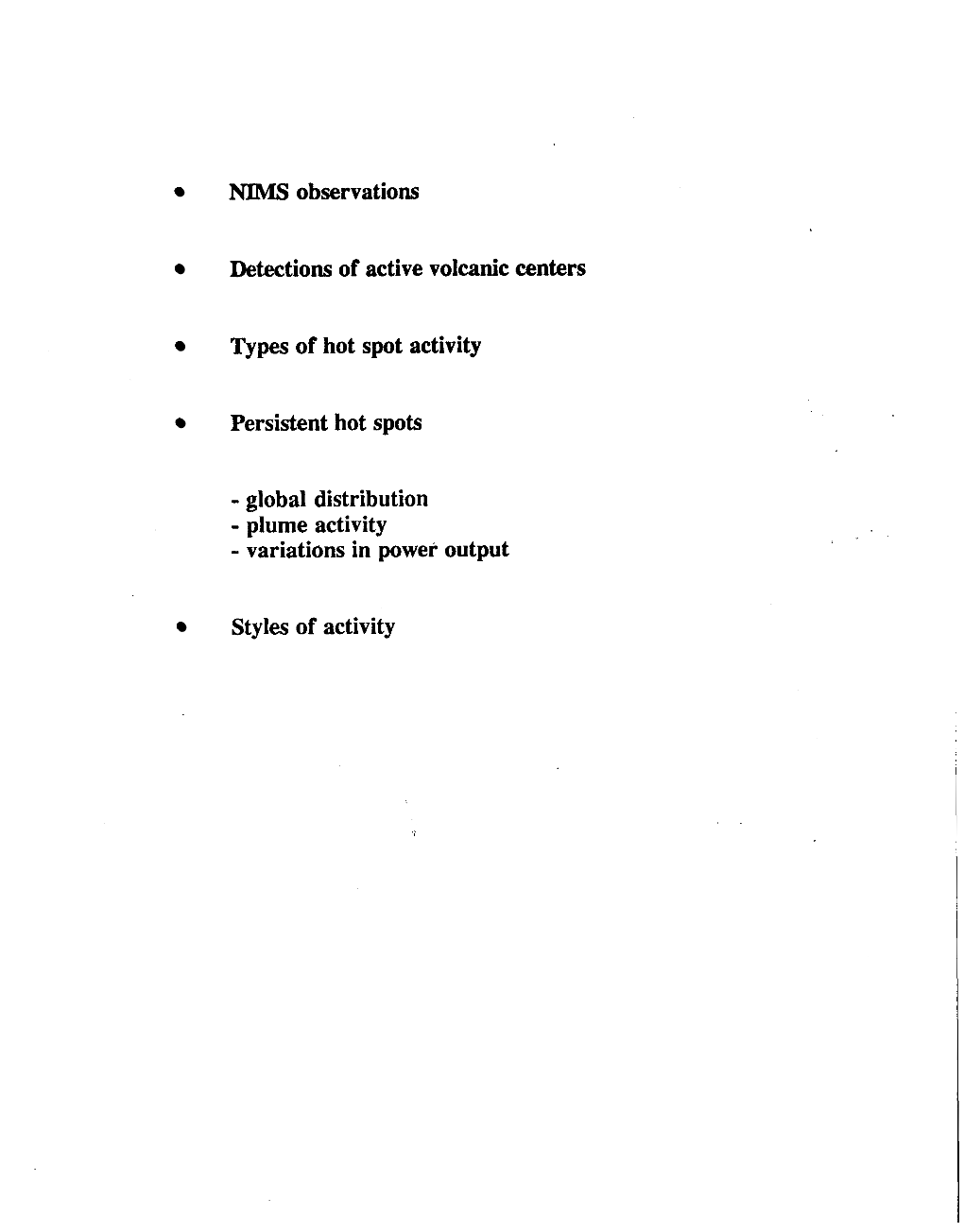 Detections of Active Volcanic Centers