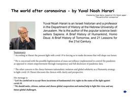 The World After Coronavirus - by Yuval Noah Harari Created by Yossi Karov, Based on Y.N
