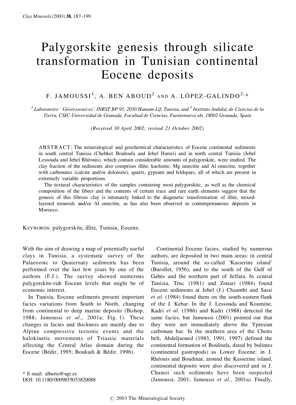 Palygorskite Genesis Through Silicate Transformation in Tunisian