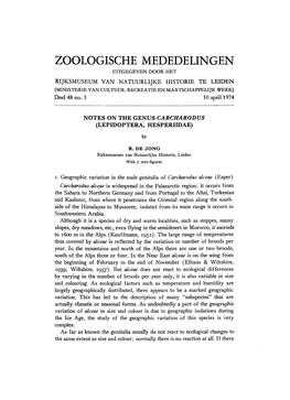 Zoologische Mededelingen Uitgegeven Door Het