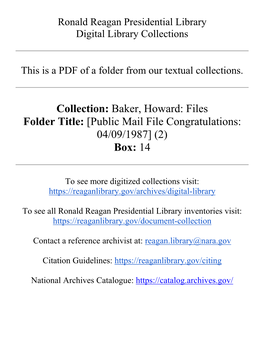 Collection: Baker, Howard: Files Folder Title: [Public Mail File Congratulations: 04/09/1987] (2) Box: 14