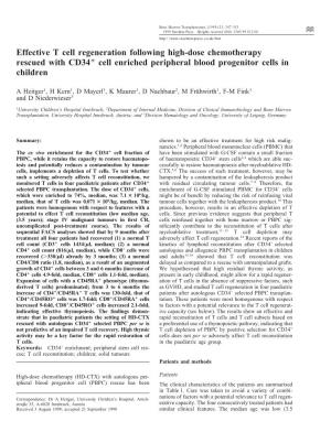Effective T Cell Regeneration Following High-Dose Chemotherapy Rescued with CD34؉ Cell Enriched Peripheral Blood Progenitor Cells in Children