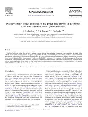 Pollen Viability, Pollen Germination and Pollen Tube Growth in the Biofuel Seed Crop Jatropha Curcas (Euphorbiaceae) ⁎ H.A