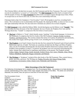 Bible Chronology of the Old Testament the Following Chronological List Is Adapted from the Chronological Bible