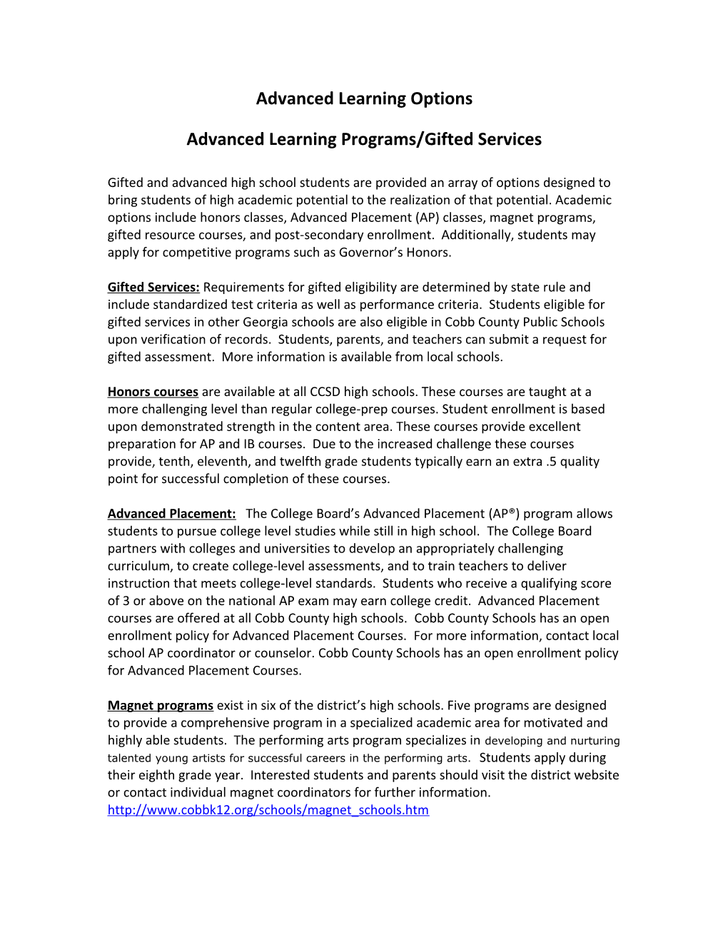 Advanced Learning Options