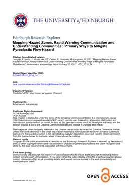 Edinburgh Research Explorer Mapping Hazard Zones, Rapid Warning Communication and Understanding Communities: Primary Ways to Mitigate