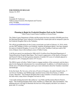 Planning to Begin for Frederick Douglass Park on the Tuckahoe Talbot County Council Names Committee to Oversee Project