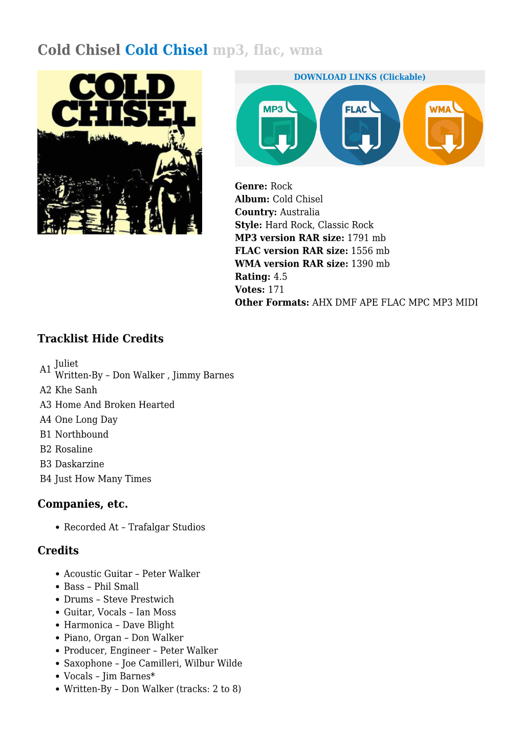 Cold Chisel Cold Chisel Mp3, Flac, Wma