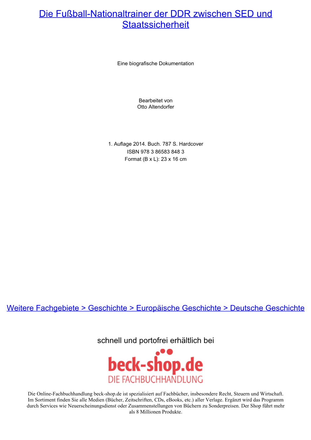 Die Fußball-Nationaltrainer Der DDR Zwischen SED Und Staatssicherheit