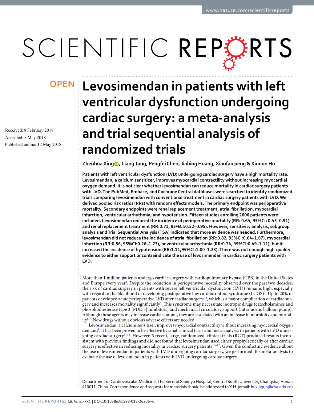 Levosimendan in Patients with Left Ventricular Dysfunction