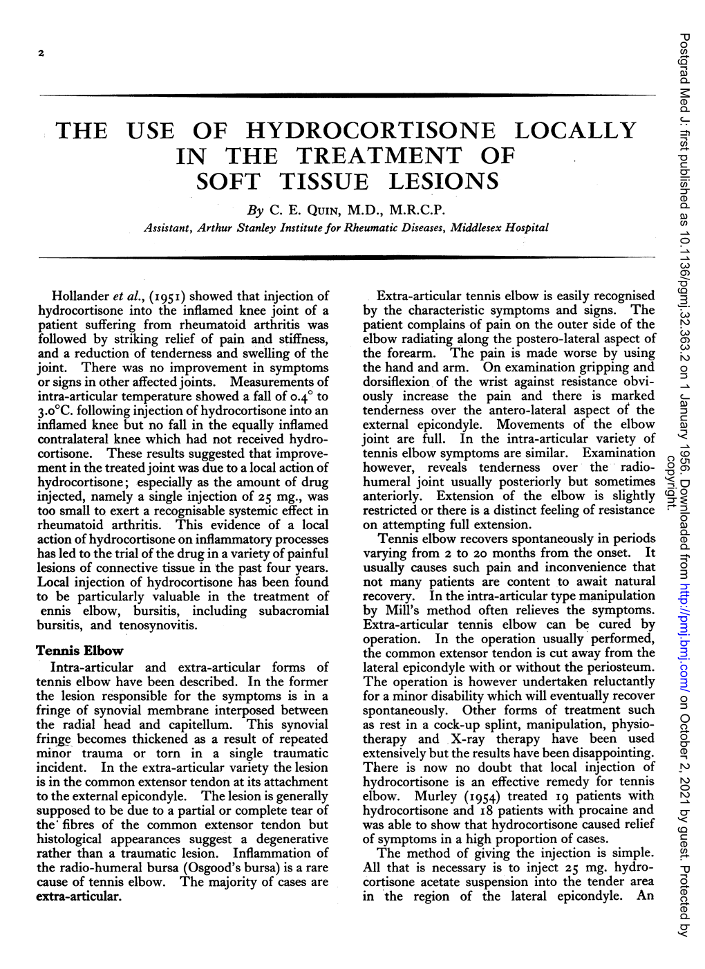 THE USE of HYDROCORTISONE LOCALLY in the TREATMENT of SOFT TISSUE LESIONS by C