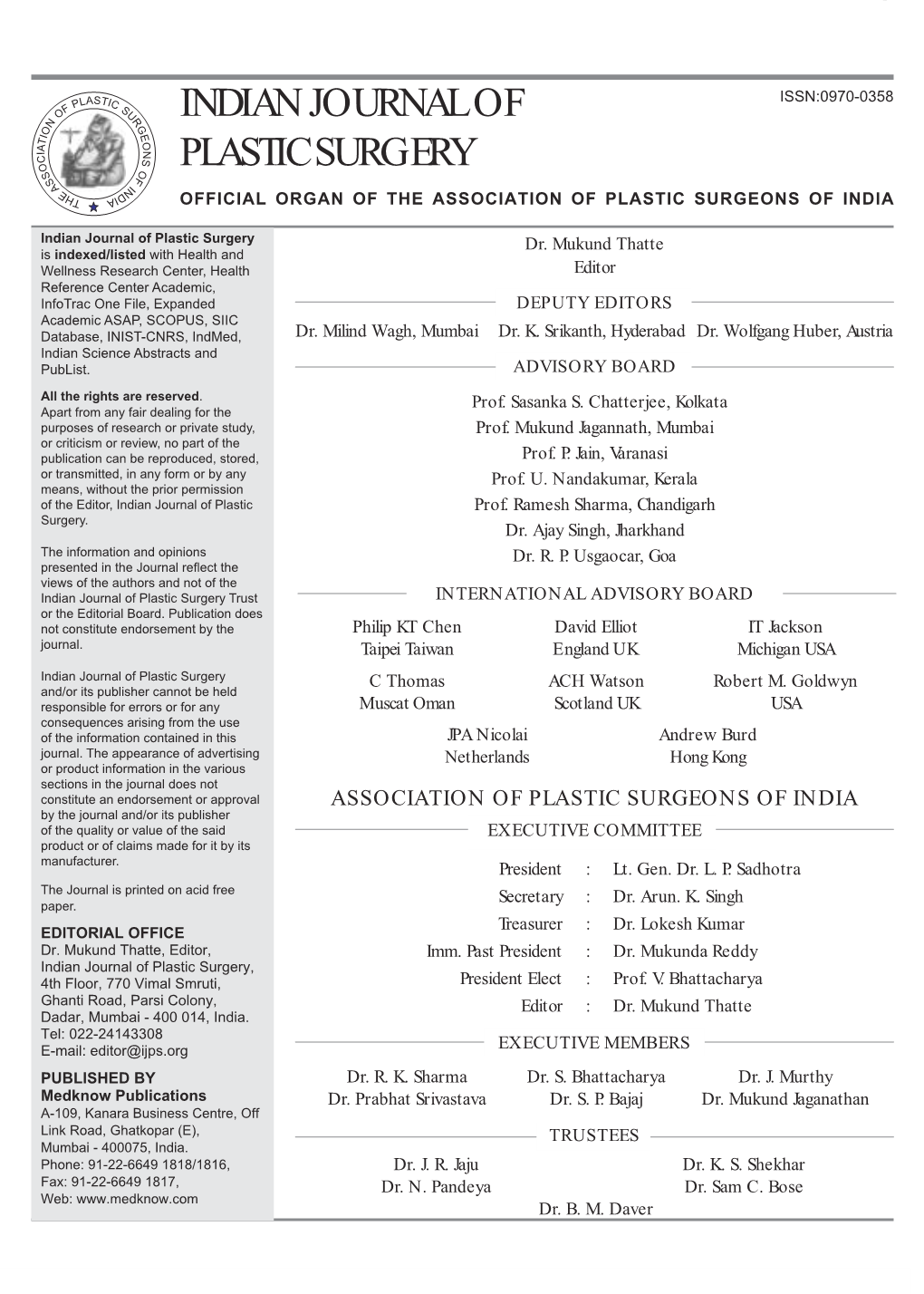 Indian Journal of Plastic Surgery Dr