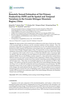 NPP) and Its Spatial and Temporal Variations in the Greater Khingan Mountain Region, China