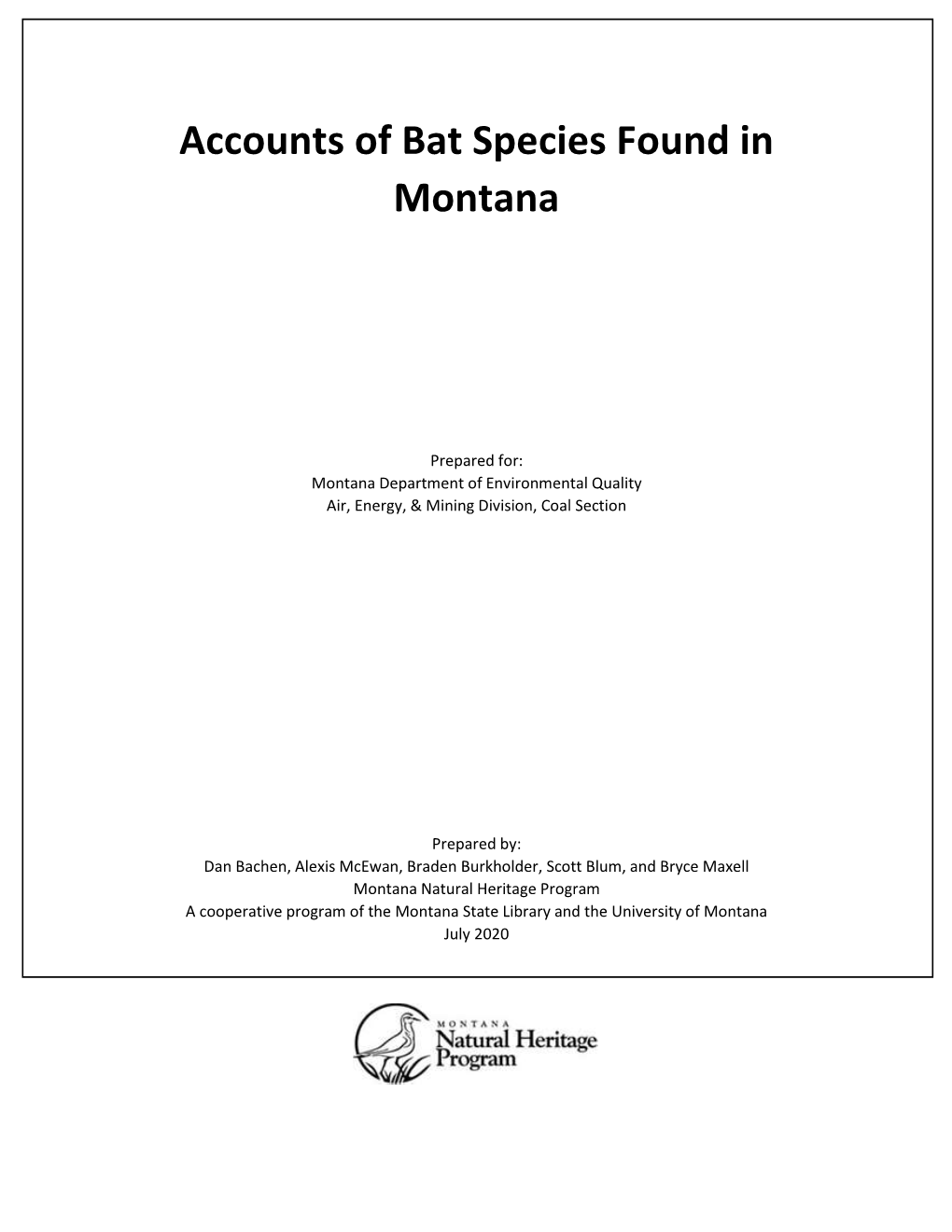 Accounts of Bat Species Found in Montana