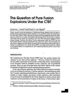 The Question of Pure Fusion Explosions Under the CTBT