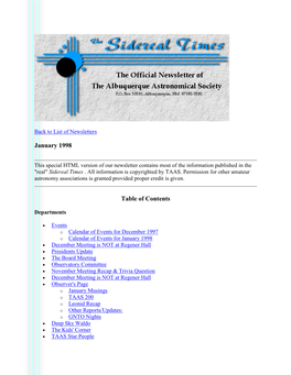 January 1998 the Albuquerque Astronomical Society News Letter