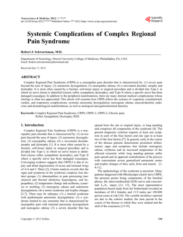Systemic Complications of Complex Regional Pain Syndrome