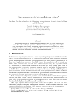 State Convergence in Bit-Based Stream Ciphers∗