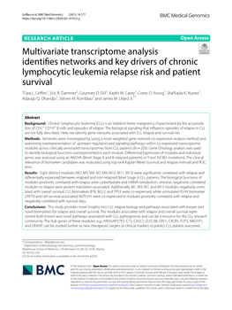 Multivariate Transcriptome Analysis Identifies Networks and Key Drivers of Chronic Lymphocytic Leukemia Relapse Risk and Patient