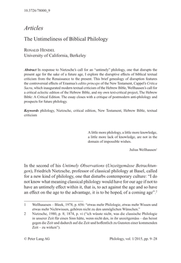 Articles the Untimeliness of Biblical Philology