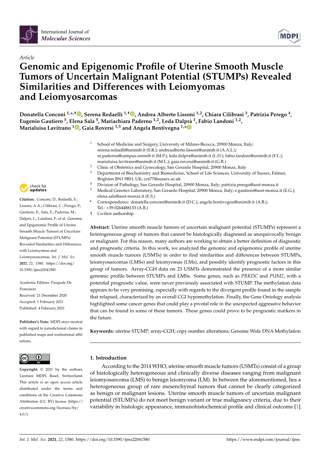 Genomic and Epigenomic Profile of Uterine Smooth Muscle