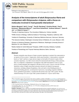 Analysis of the Transcriptome of Adult Dictyocaulus Filaria and Comparison