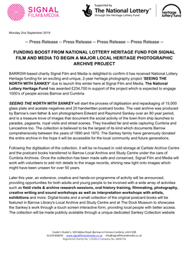 Press Release -- FUNDING BOOST FROM