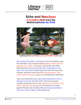 Echo and Narcissus a Creation Myth from the Metamorphoses by Ovid E S U O H R E T a W