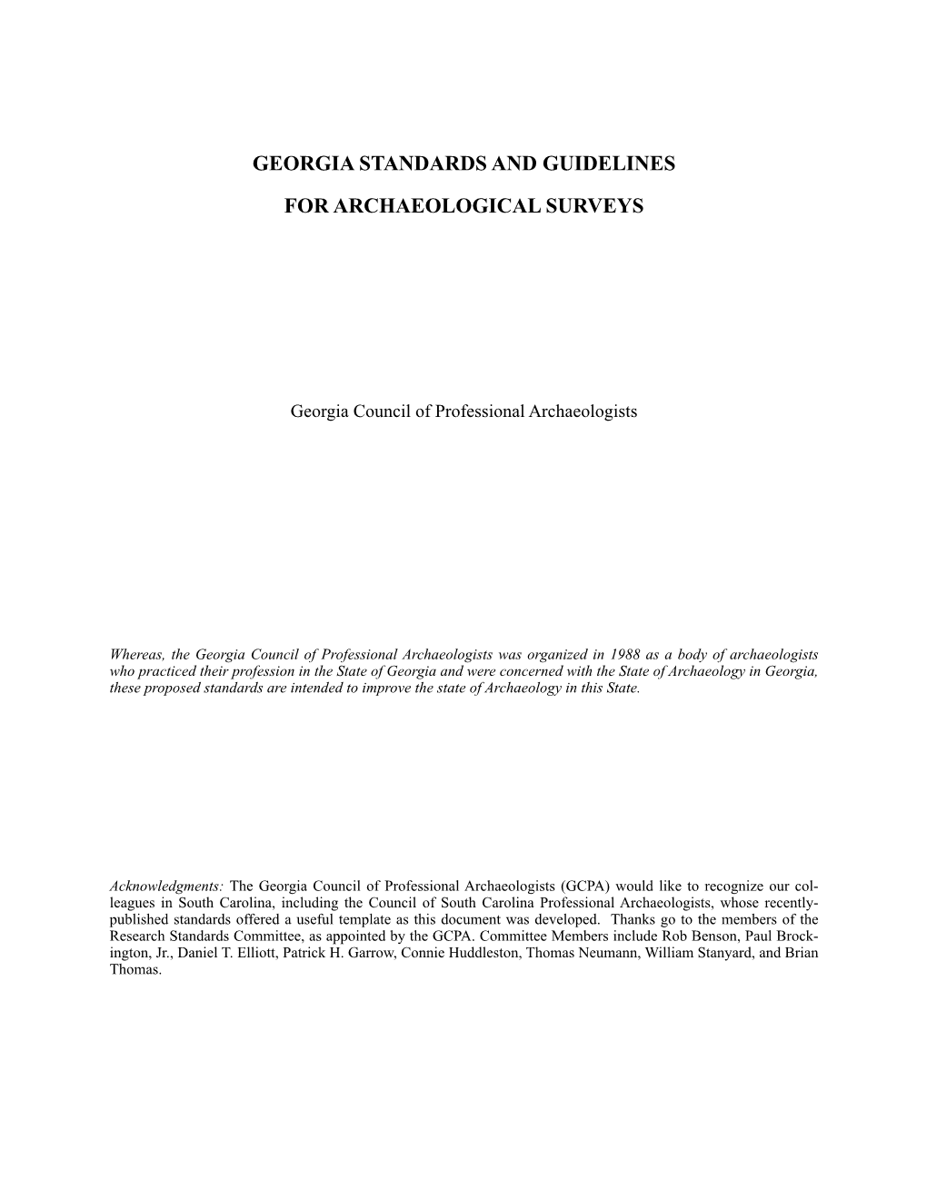 Georgia Standards and Guidelines for Archaeological Surveys