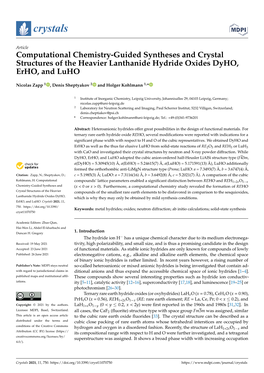 Computational Chemistry-Guided Syntheses and Crystal Structures of the Heavier Lanthanide Hydride Oxides Dyho, Erho, and Luho