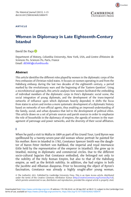 Women in Diplomacy in Late Eighteenth-Century Istanbul