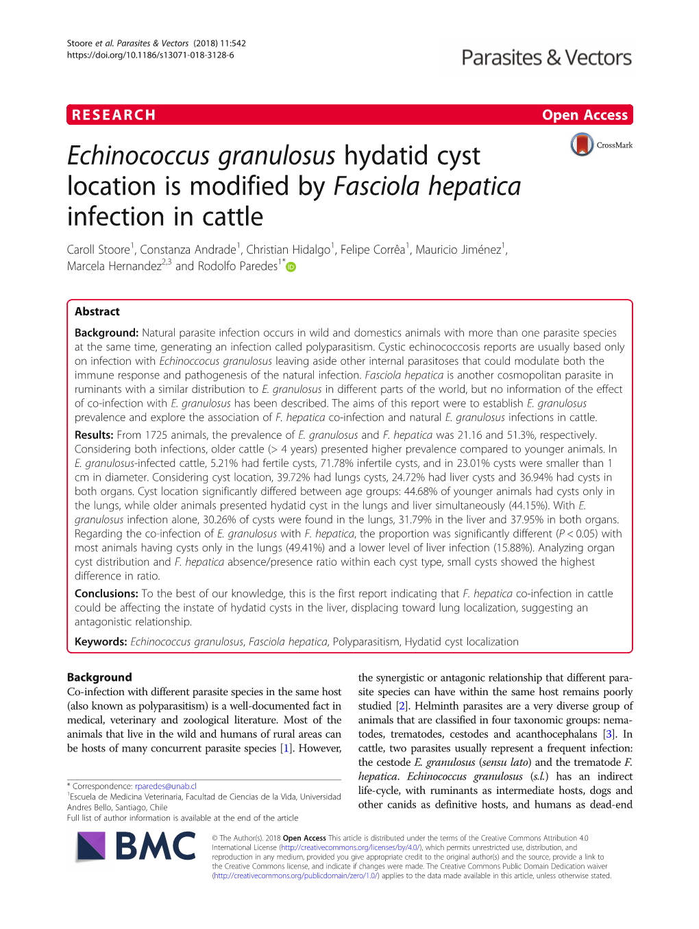 Echinococcus Granulosus Hydatid Cyst Location Is Modified by Fasciola Hepatica Infection in Cattle