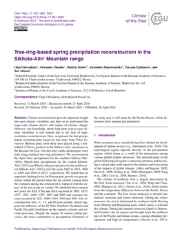 Tree-Ring-Based Spring Precipitation Reconstruction in the Sikhote-Alin’ Mountain Range